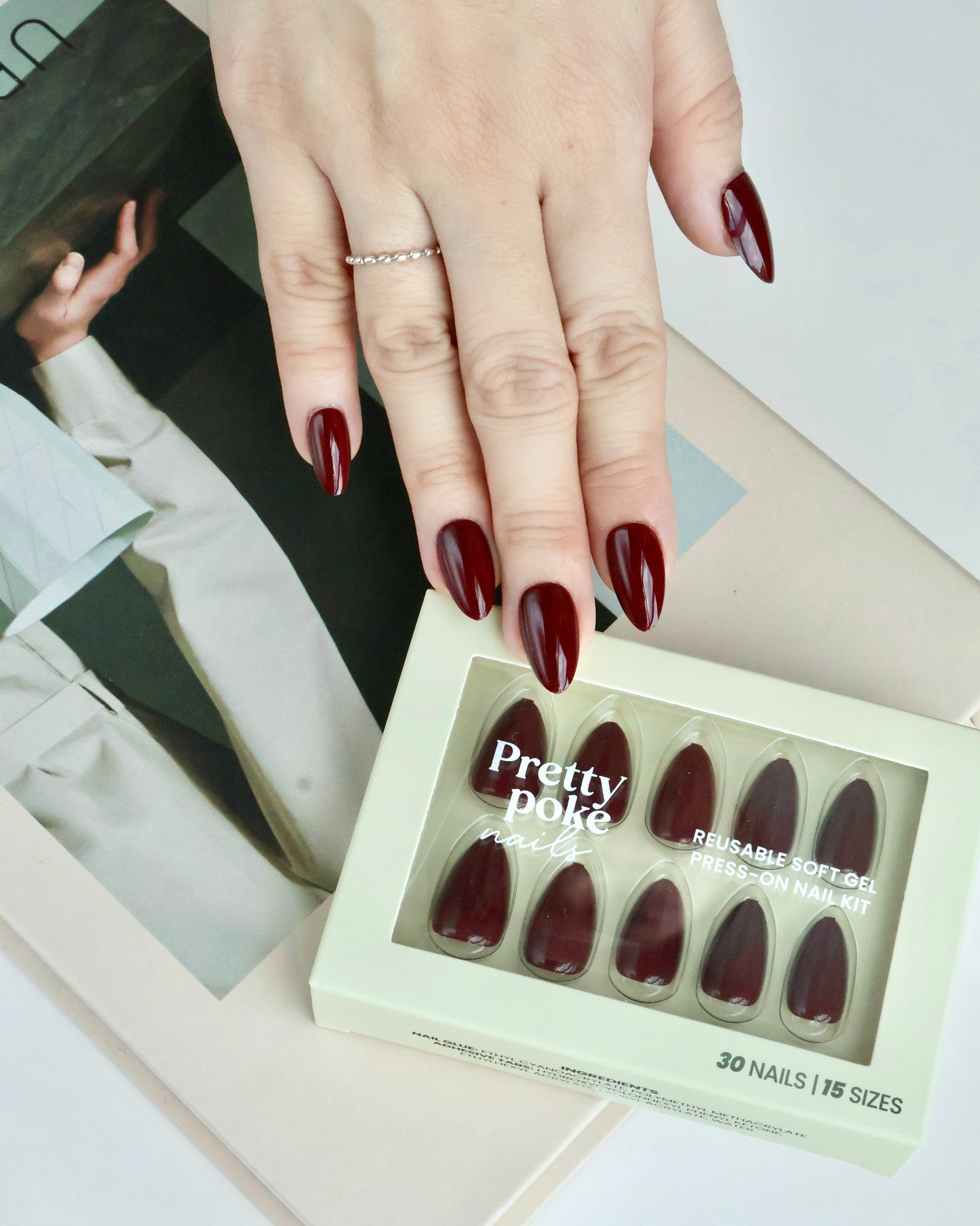 Merlot Deep Red In Short Almond (Press-On Nails)