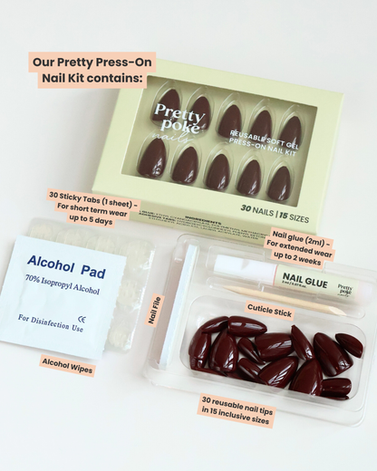 Merlot Deep Red In Short Almond (Press-On Nails)