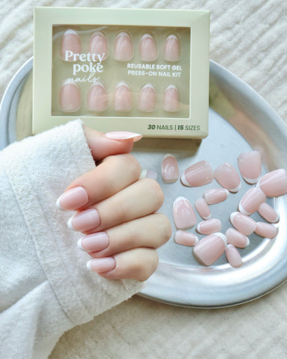 Silk Nude & White Baby French Tips In Short Round (Press-On Nails)