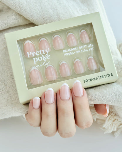 Silk Nude & White Baby French Tips In Short Round (Press-On Nails)