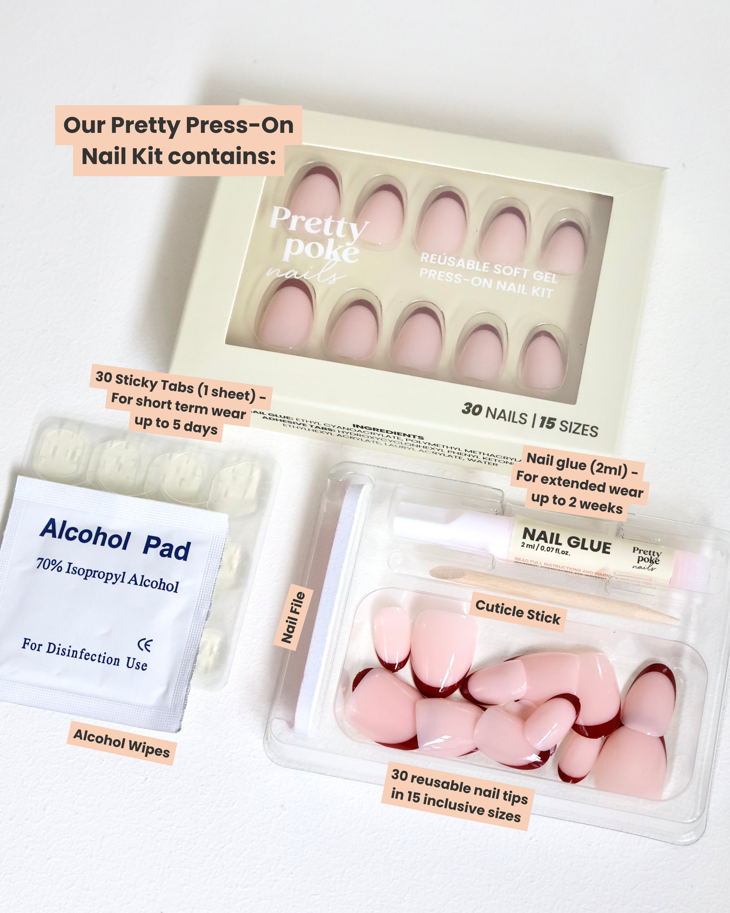 Dark Red Baby French Tips In Short Round (Press-On Nails)