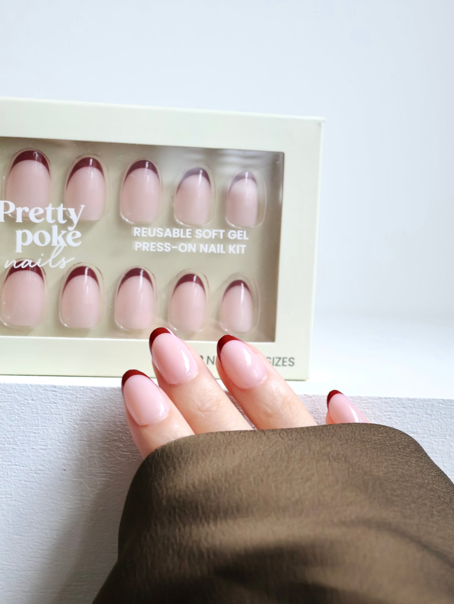 Dark Red Baby French Tips In Short Round (Press-On Nails)