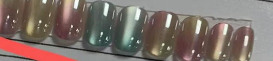 Pink Yellow Blue Multicolored In Squoval Press On Nails