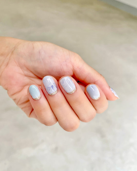 Nail Wraps | Blue Glitter Floral | Porcelain Pleats